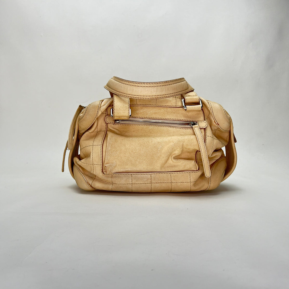Vintage Chocolate Bar Boston Cream Shoulder Bag in Calfskin, Silver hardware