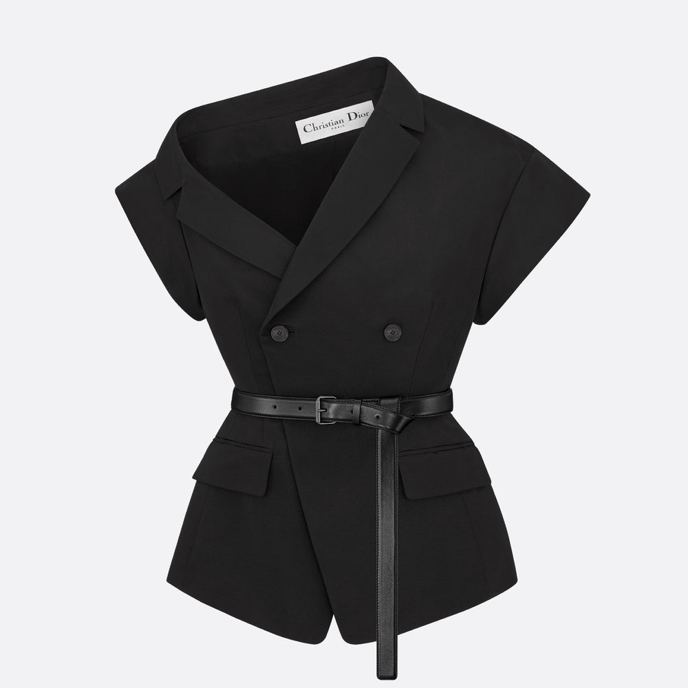 Asymmetric Short-Sleeved Jacket with Belt