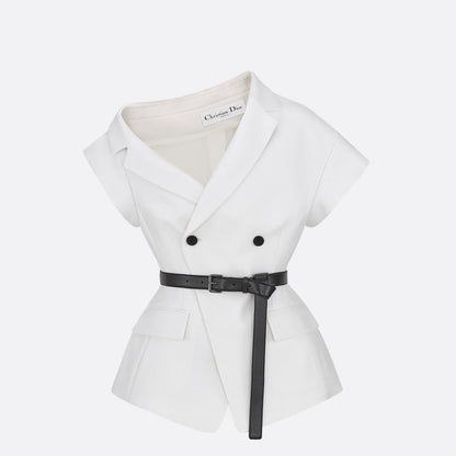 Asymmetric Short-Sleeved Jacket with Belt