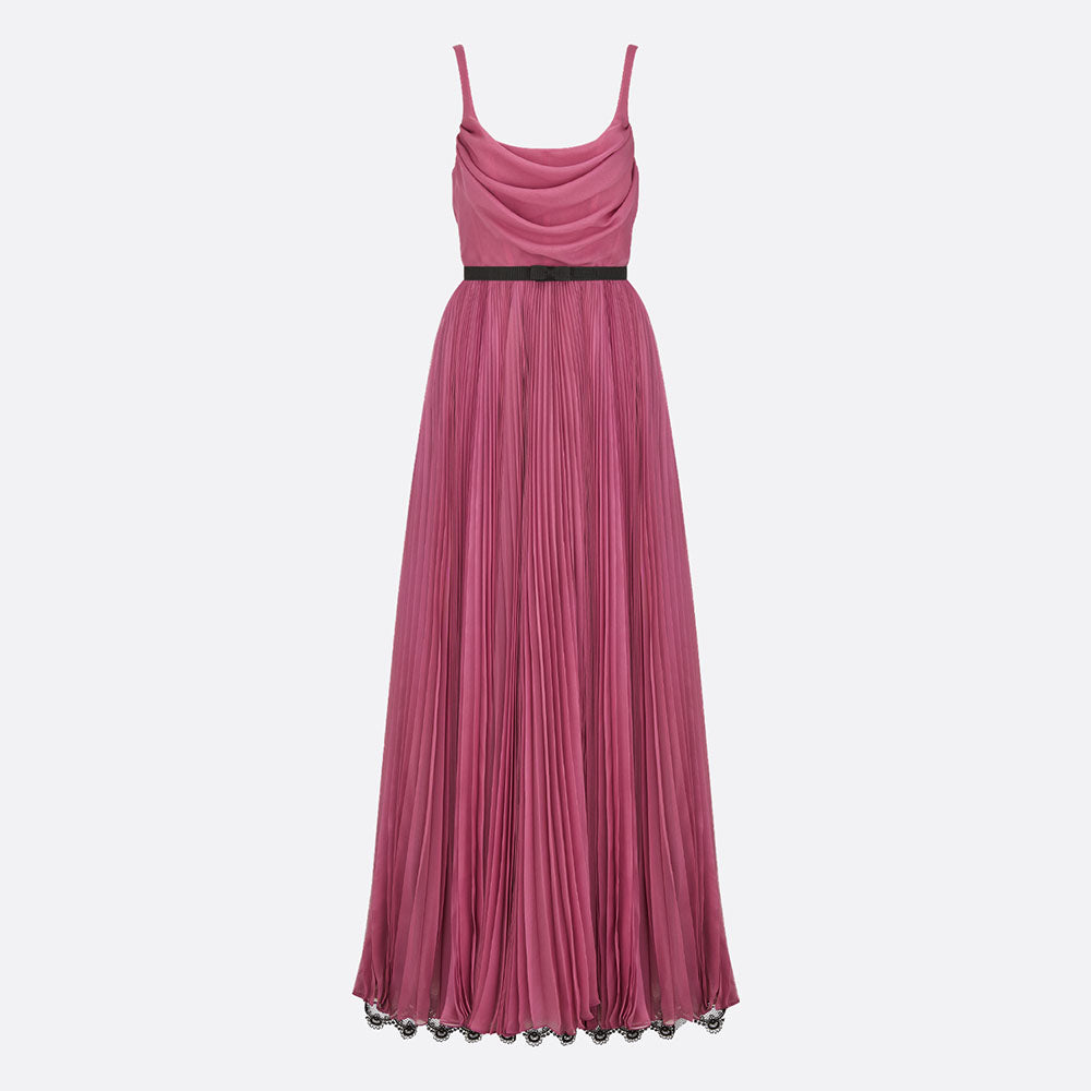 Long Pleated Dress with Belt