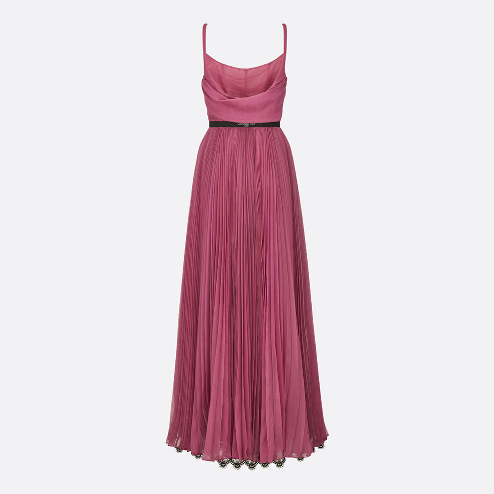 Long Pleated Dress with Belt