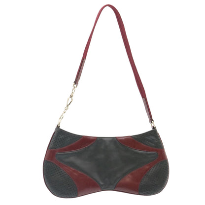 Prada Shoulder Bag Leather Black Wine Red  ds055