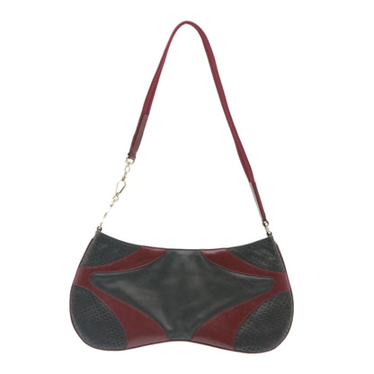 Prada Shoulder Bag Leather Black Wine Red  ds055