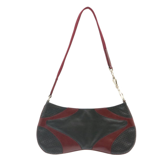 Prada Shoulder Bag Leather Black Wine Red  ds055