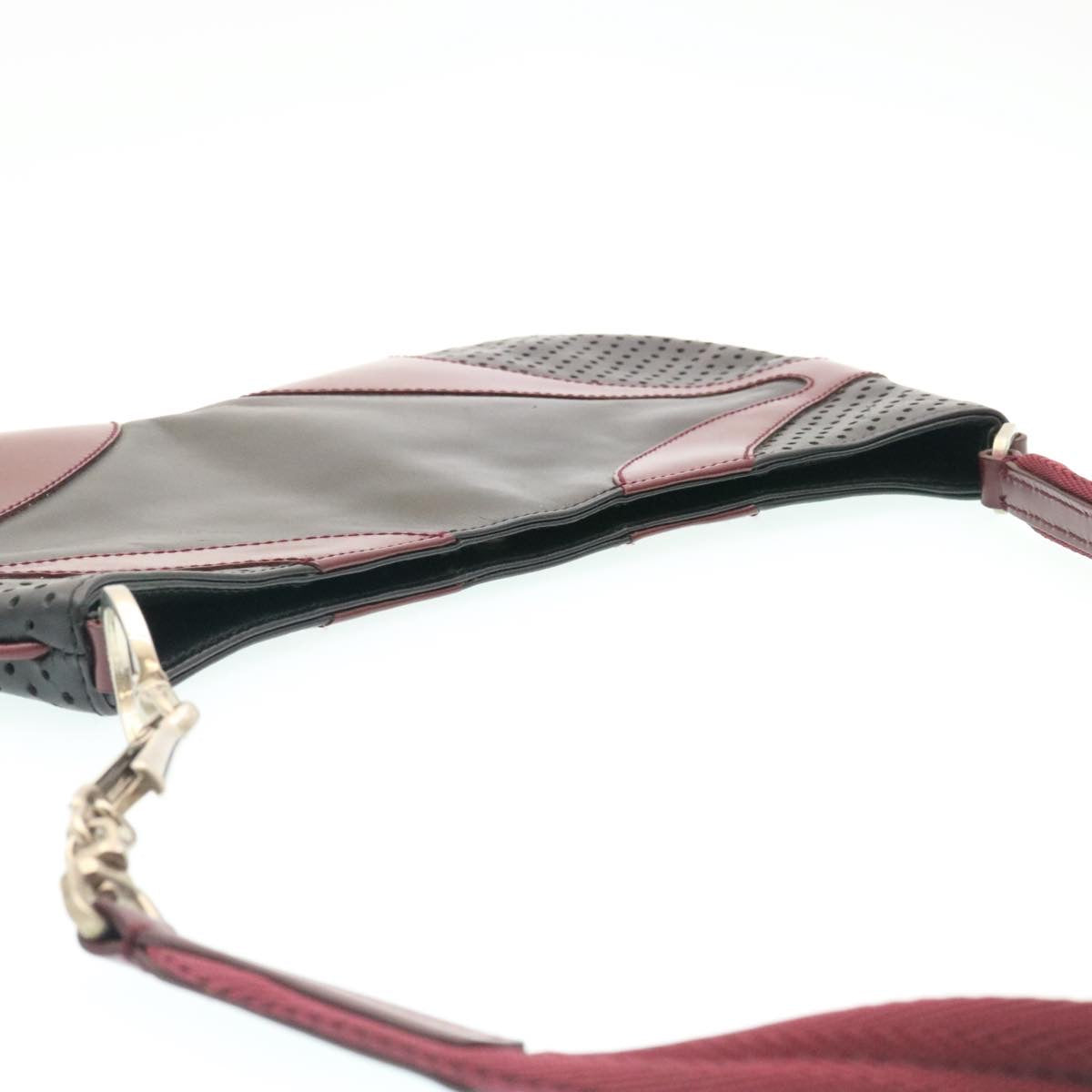 Prada Shoulder Bag Leather Black Wine Red  ds055