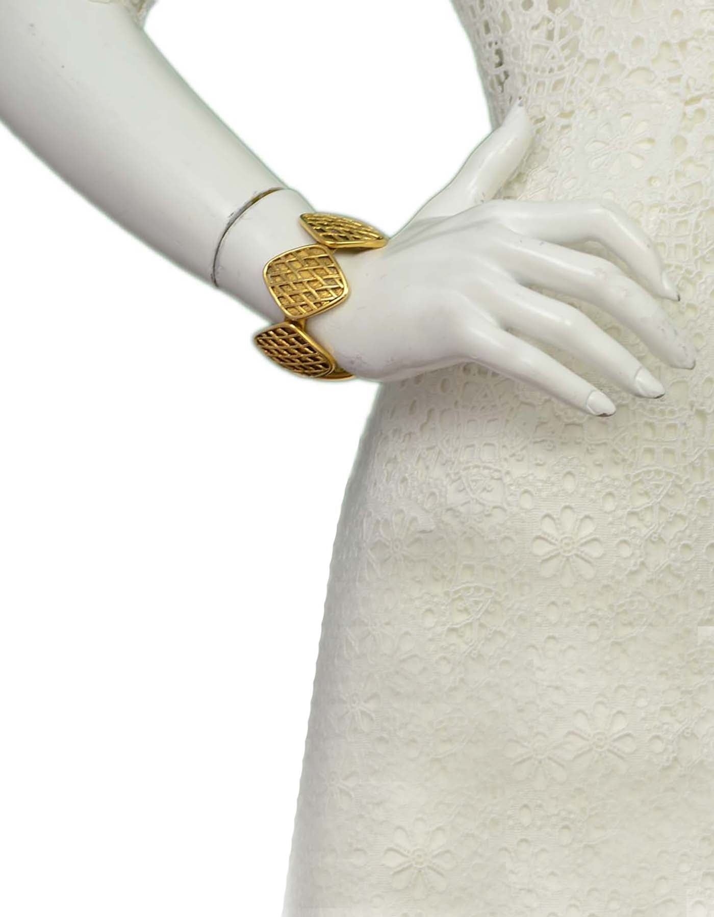 Chanel Vintage '90s Gold Quilted Medallion Cuff Bracelet