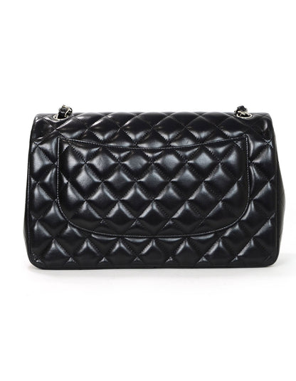 Chanel Black Lambskin Quilted Double Flap Jumbo Bag SHW