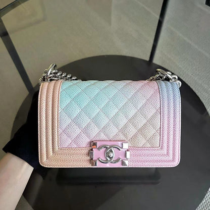 *Un* Caviar Boy Rainbow Small Quilted Grained Calfskin Multicolor Silver Hardware Series 25