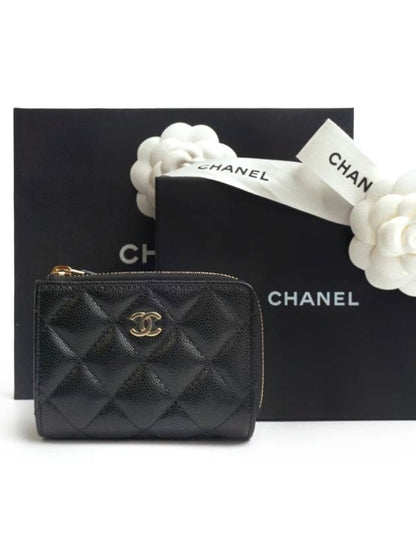 Matelasse Classic Small Flap Zipper 3-Fold Bifold Wallet Black Chanel