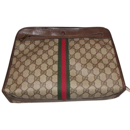 Gucci Ophidia Brown Crossbody Guccissima Coated Canvas Leather Top Handle Red Green Stripe