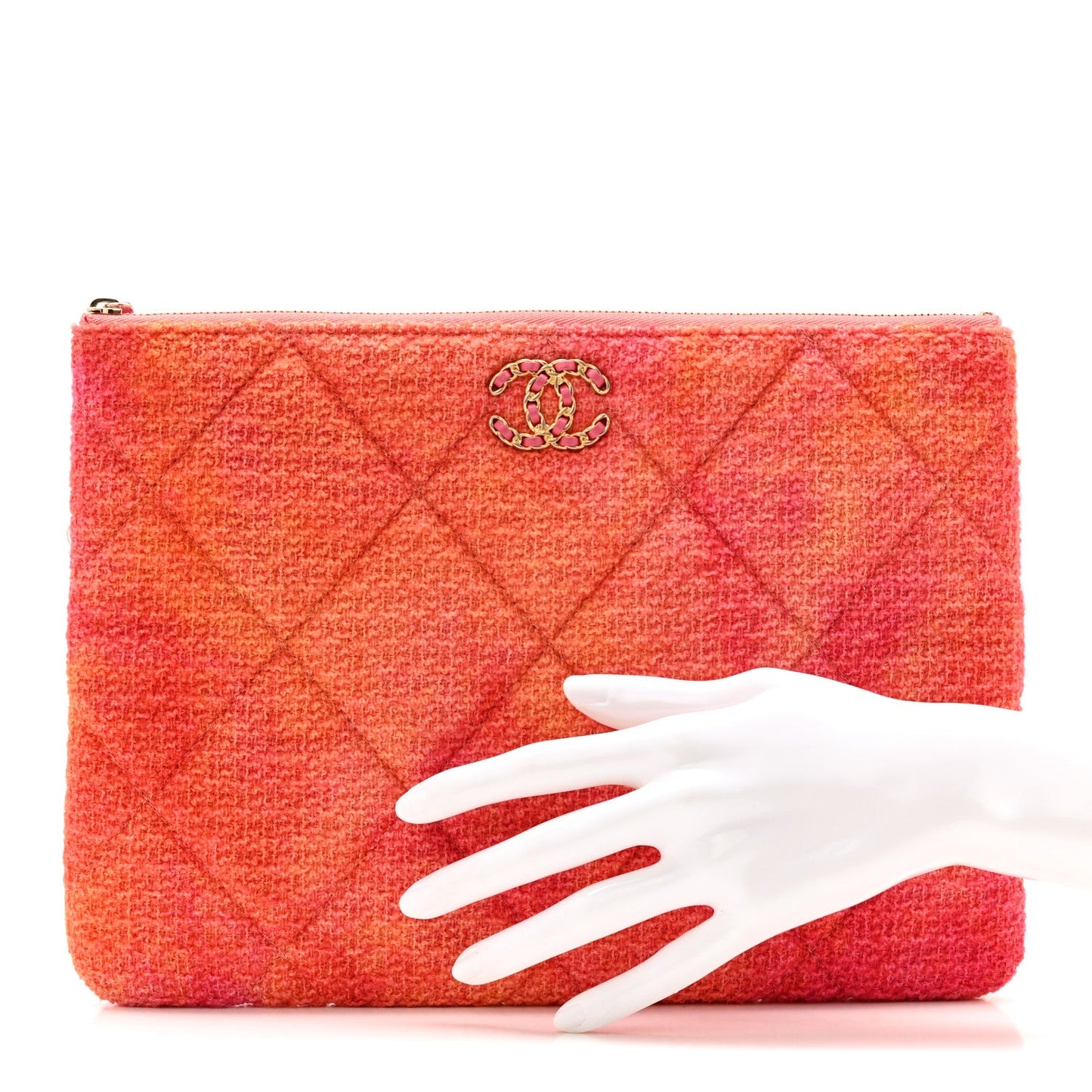 Tweed Large Chanel 19 Cosmetic Case Coral Pink