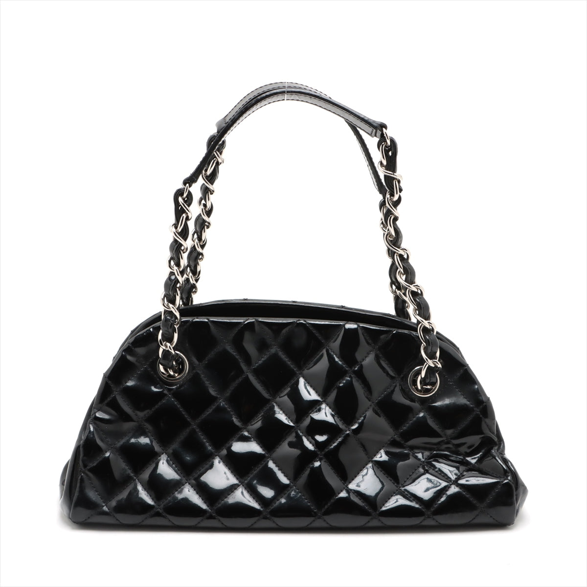 Chanel Mademoiselle Patent Leather Chain Shoulder Bag Black Silver G  14th