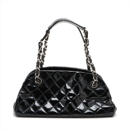 Chanel Mademoiselle Patent Leather Chain Shoulder Bag Black Silver G  14th