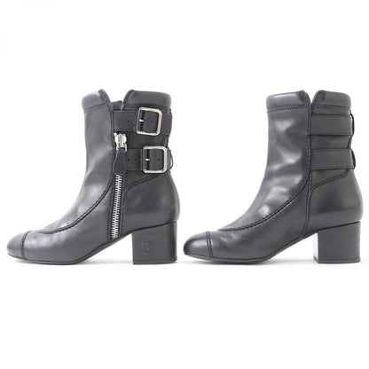 Chanel Leather COCO Mark Strap Zip Boots Black