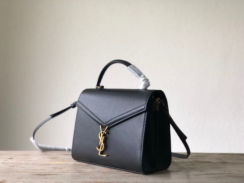 Yves Saint Laurent Cassandra Medium Top Handle Bag In Grain De Poudre Embossed Black  9.6in/25cm 623931BOW0W1000