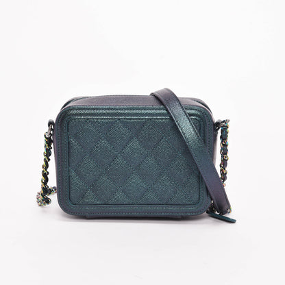 Chanel Dark Turquoise Iridescent Caviar CC Filigree Vanity with Chain