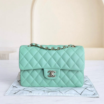 Chanel Classic Flap Small - Caviar 23CM Quilted Grained Calfskin Light Green Light Gold Hardware Microchip