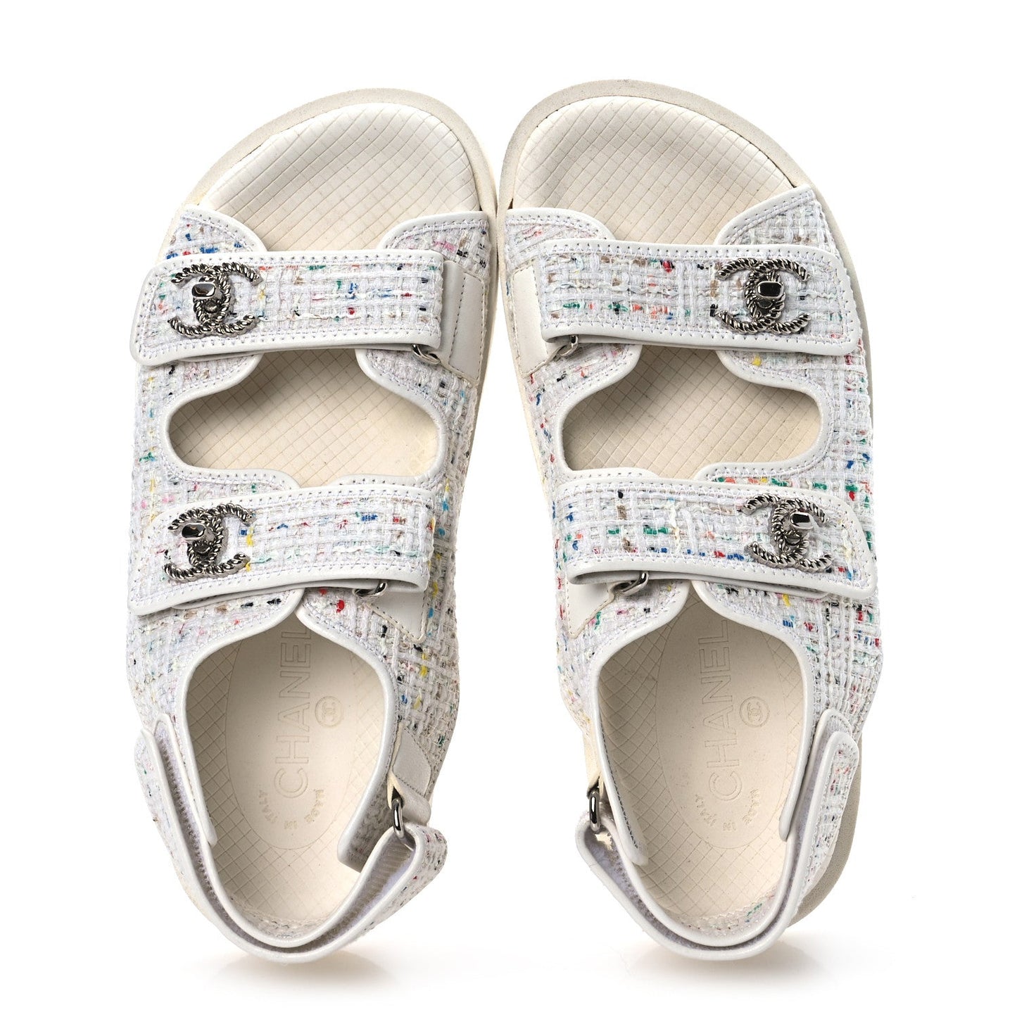 Tweed Lambskin Dad Sandals 39 White Multicolor