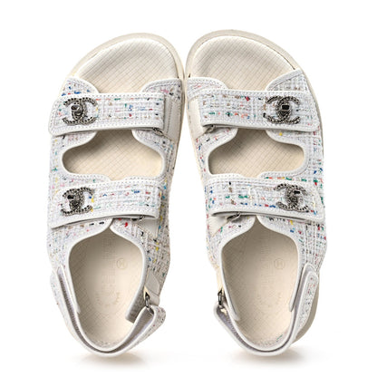 Tweed Lambskin Dad Sandals 39 White Multicolor