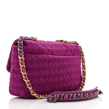 Tweed Quilted Medium Chanel 19 Flap Magenta