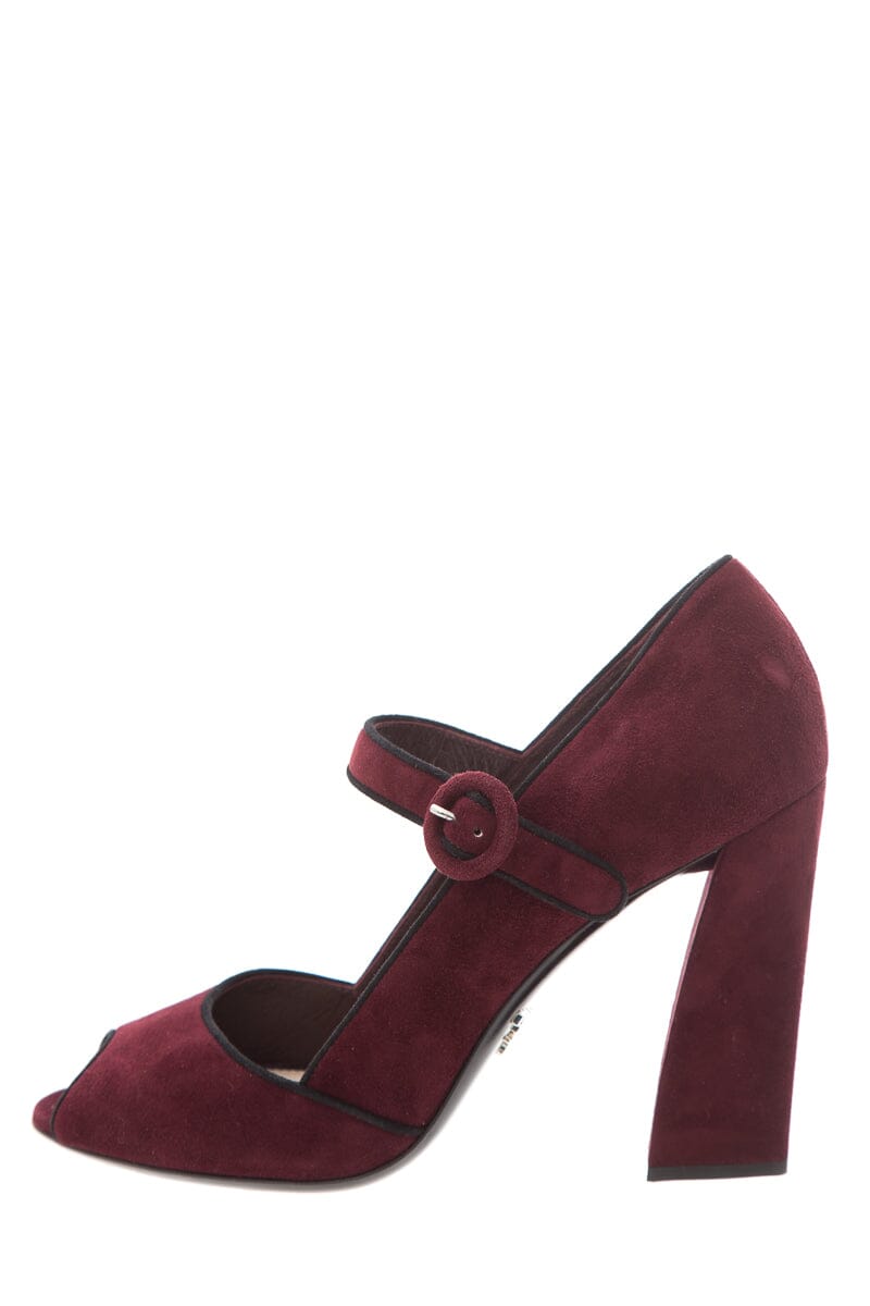 Prada Burgundy Suede Strap Heels SZ 40