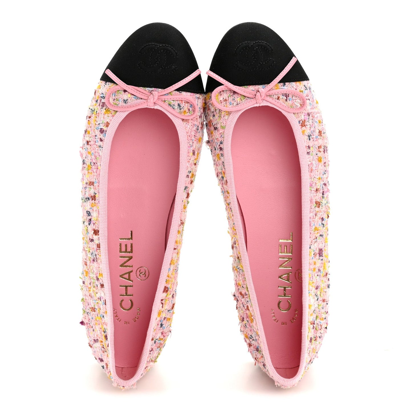 Tweed Sequin Grosgrain Cap Toe Ballet Flats 36.5 Light Pink Multicolor Black