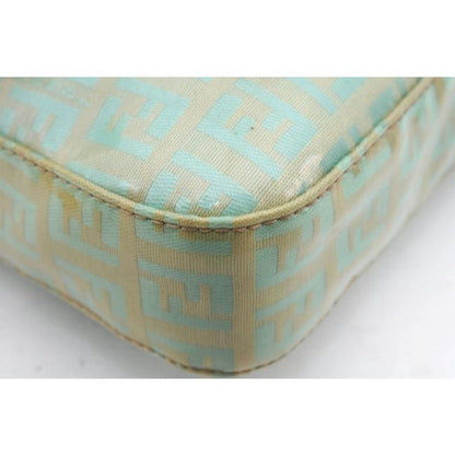 Fendi Aqua Zucchino Print On Gold Patent Leather Baguette w  Enamel FF Clasp