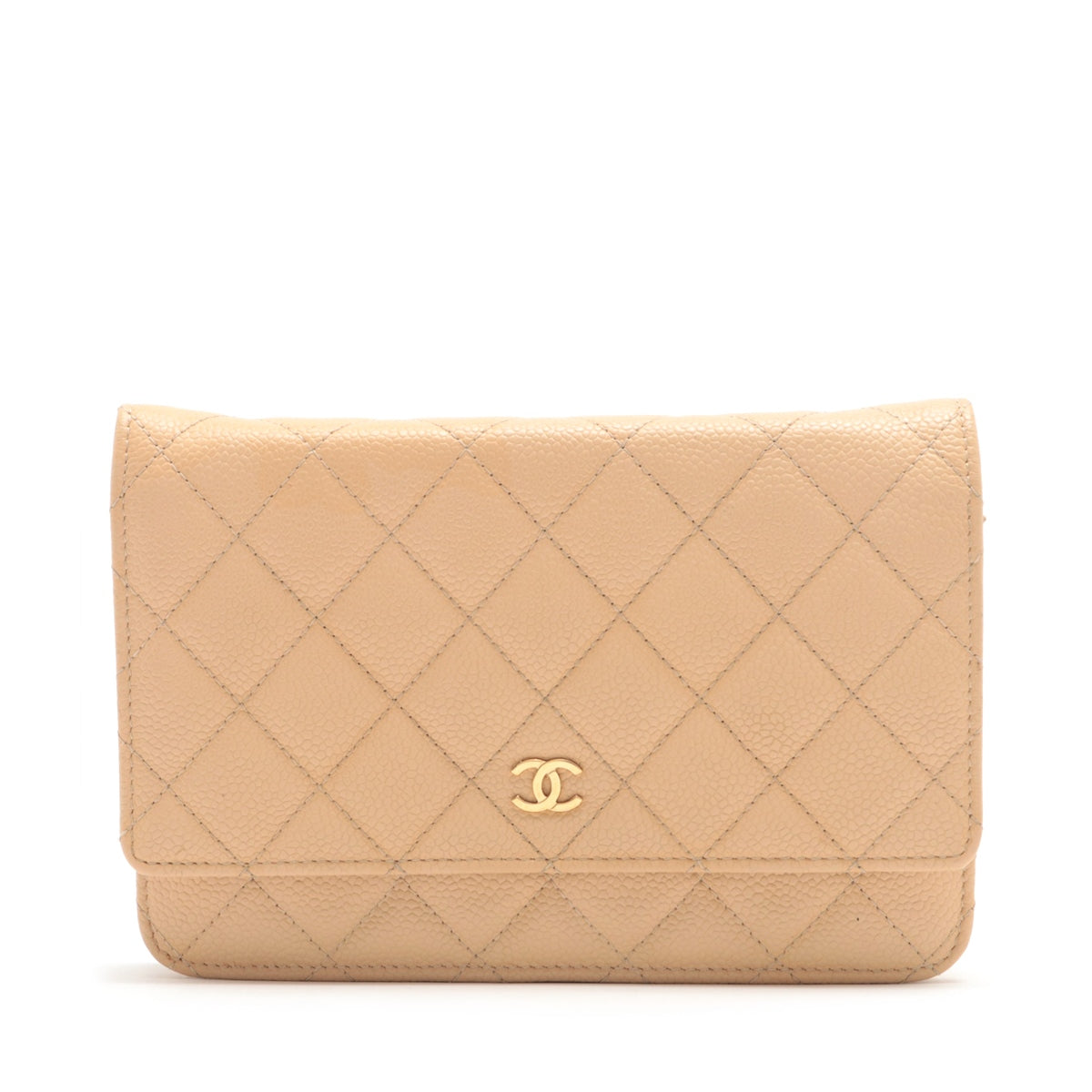 Chanel Matrasse Caviar S Chain Wallet Beige Gold