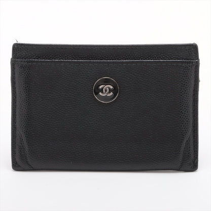 Chanel Coconut Button Caviar S Card Case Black Silver Gold