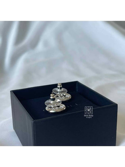 CC Logo Round Crystal Earrings Silver Chanel