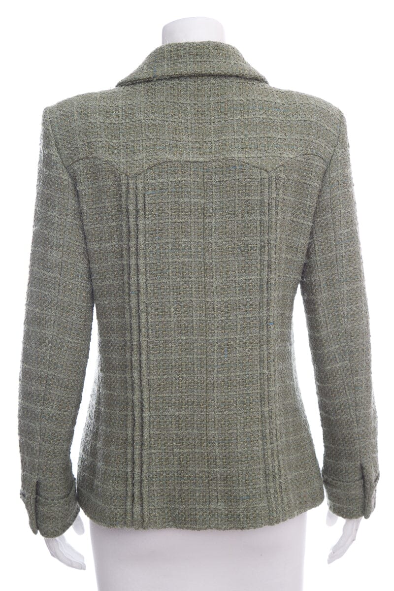 Chanel Green Tweed Zip Up Jacket SZ 42 NWT