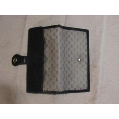 Gucci Blue Small G Logo Print And Leather With Gold Blue Enamel Gg Hinge Vintage Wallet