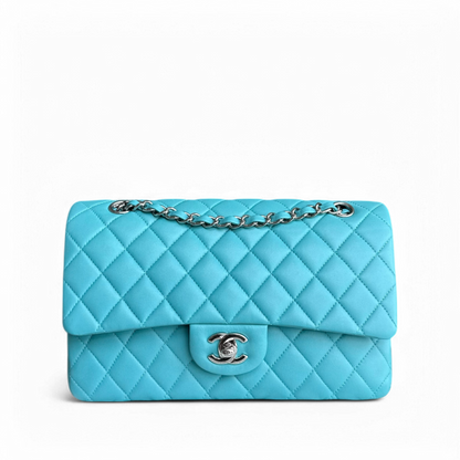 Chanel Classic Flap Medium - 25CM Quilted Lambskin Light Blue Silver Hardware Series 19