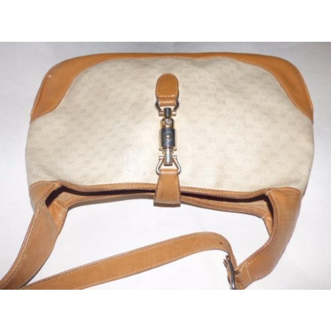 Gucci Jackie Hobo Vintage Beige Shoulder Bag Leather w GG Logo