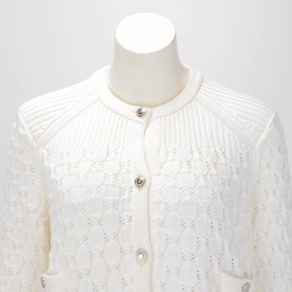 Chanel White Crochet Knit Four Pocket Cardigan FR 48