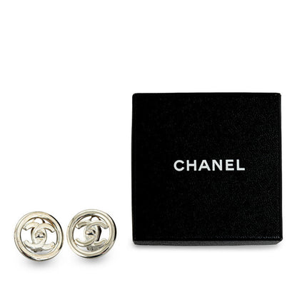 Chanel Vintage Cocomark Whiteboard Rock Earring Silver Metal  Chanel