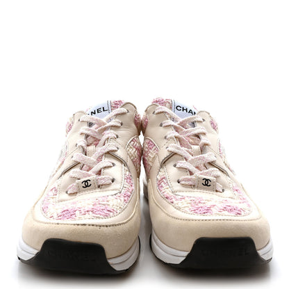 Tweed Suede Calfskin Womens CC Sneakers 39 Pink Ecru