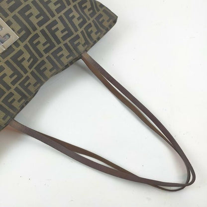 Fendi W Canvasleather Cut Out Satcheltote Tobacco Zucca Printchrome Leather And Canvas Tote