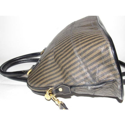 Fendi Xl Canvasleather Domed Top Two Way Brownblack Thin Stripe Print Leather And Coated Canvas Satc