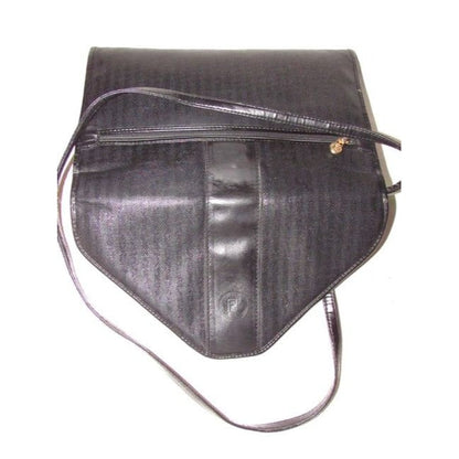 Fendi Vintage Pursesdesigner Purses Blackgrey Thin Stripe Print Canvas And Black Leather Coated Shou