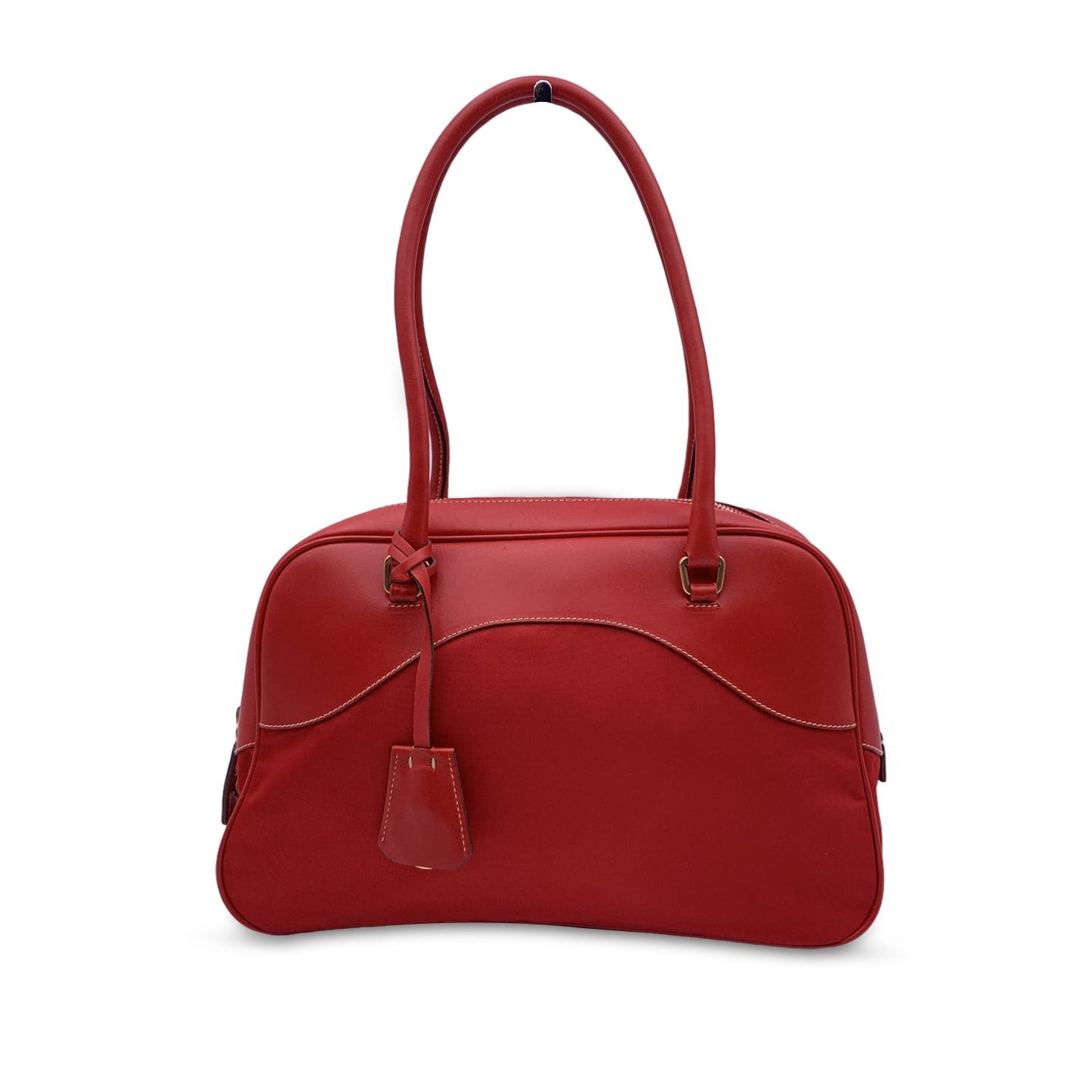 Prada Red Tessuto Travel Canvas And Leather Bowling Bag Bl0081