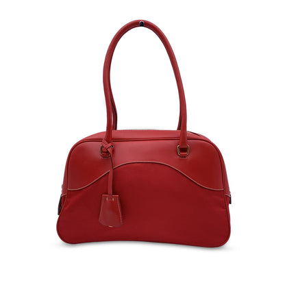 Prada Red Tessuto Travel Canvas And Leather Bowling Bag Bl0081