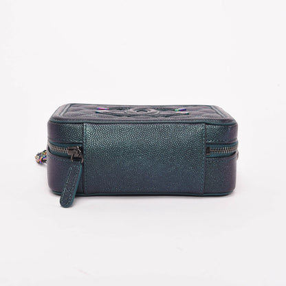 Chanel Dark Turquoise Iridescent Caviar CC Filigree Vanity with Chain