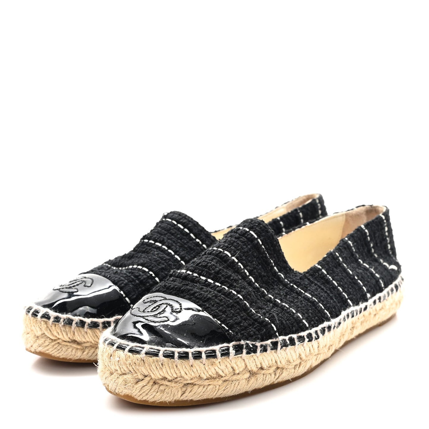 Tweed Patent CC Espadrilles 36 Black White
