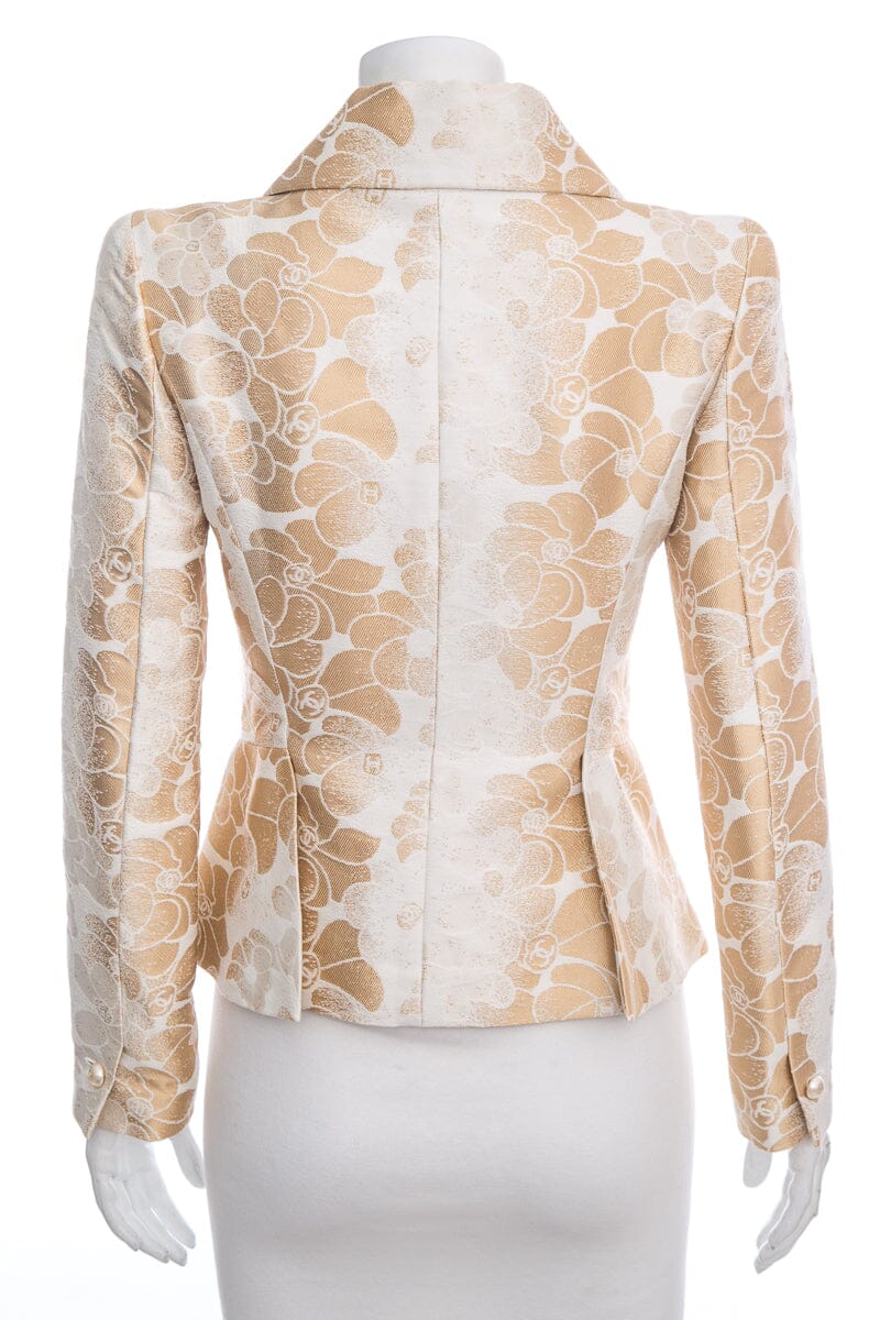 Chanel 2017 Cream & Gold Floral Print Jacket SZ 38