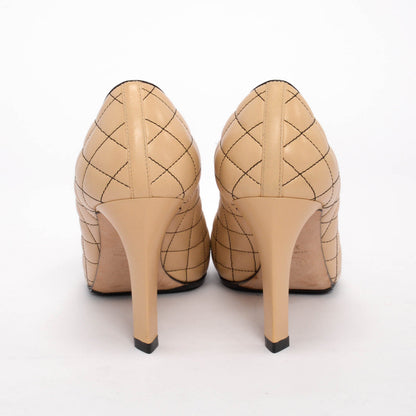 Chanel Beige & Black Quilted CC Cap Toe Pumps 39.5