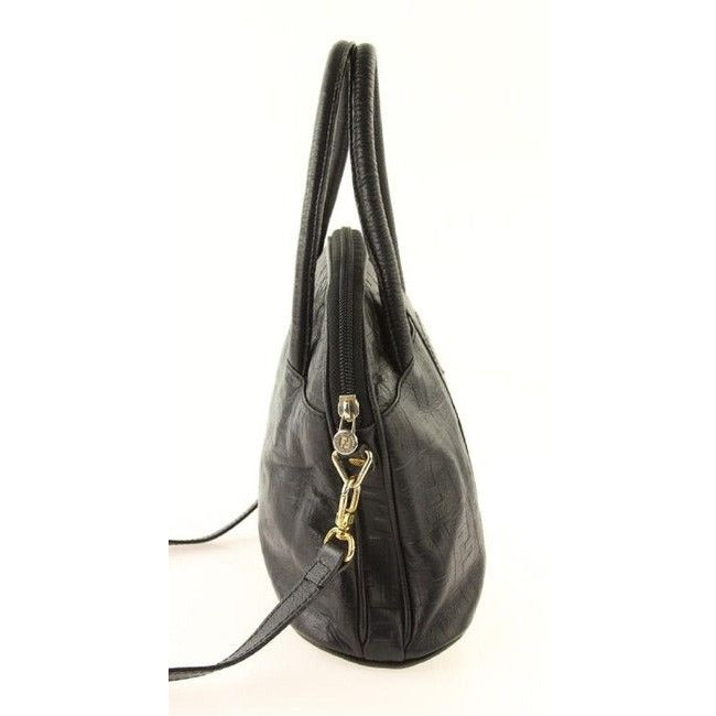 Fendi Black Zucca Print Embossed Leather Two Way Satchel with Removable Strap