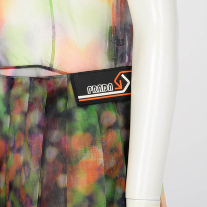 Prada Multi Colour Organza Pleated Dress IT 44