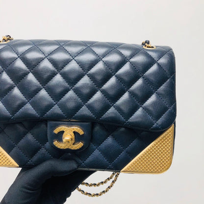 Studded Rock the Corners Flap Bag in Dark Blue