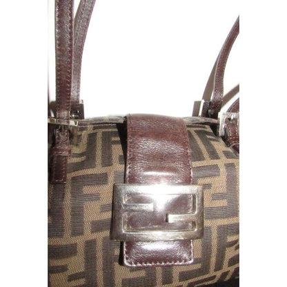 Fendi Ltd Ed Structured Lunchbox Purse Tobacco Zucca Print Leather Satchel
